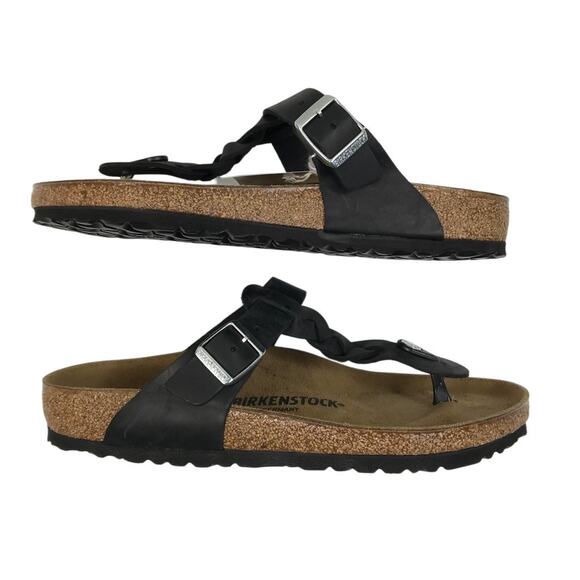 BIRKENSTOCK Gizeh Oiled Leather Sandal Women 10 Black Twist Comfort Resort NWT - Picture 10 of 14